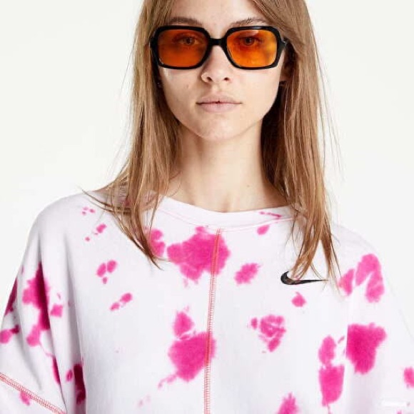 Nike Women's Sportswear Oversized Fleece Tie-Dye Crew Sweatshirt In Pink Size M